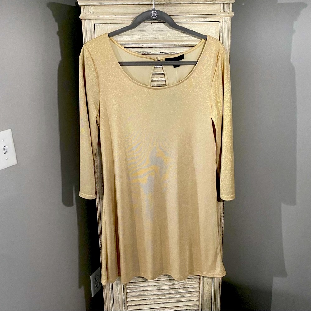 Express Shimmery Gold Mini Dress with Button Back Closure Medium